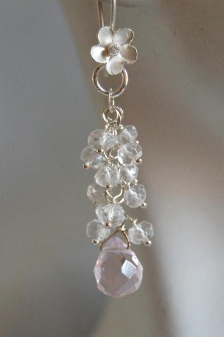 Rose quartz and Rock crystal cluster earrings