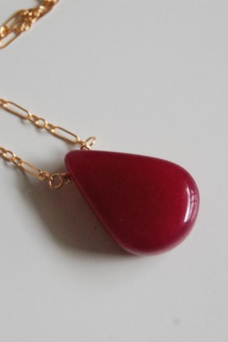 Smooth Ruby necklace with gold filled chain