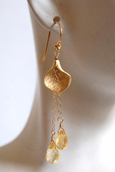 Citrine and Calla lily connector long drop earrings