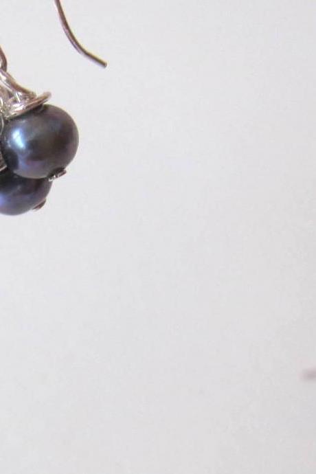 Dancing Noir Fairies Earrings - Fresh Water Pearls & 925 Silver