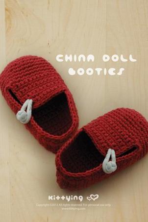 China Doll Baby Booties Crochet PATTERN, PDF - Chart & Written Pattern by kittying
