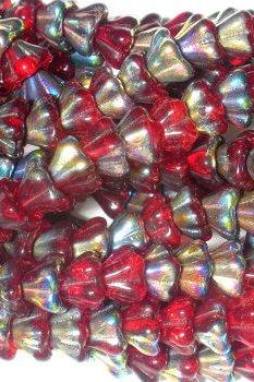Czech Glass Bell Flower Beads Vitral Siam Ruby 8x6