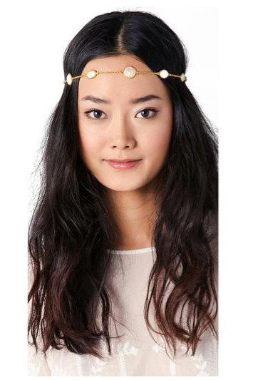 Rouelle BELLA Headpiece: Gold and Pearl Coin Stone Hair Piece, Head Chain