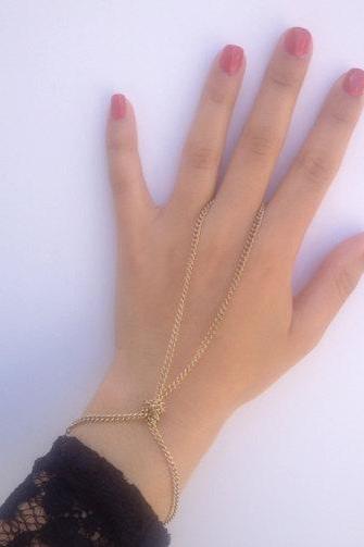 Rouelle GINA Handpiece in Gold: Hand-piece, bracelet, ring-bracelet, slave bracelet, slave chain, hand chain