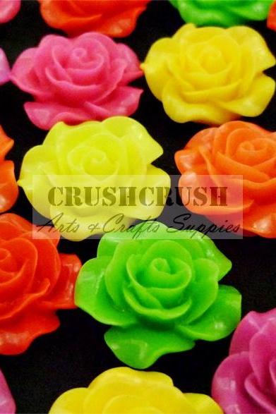 13pcs 20mm Hot Color Roses FLOWER Blossom FlatBack Cabochons F1139