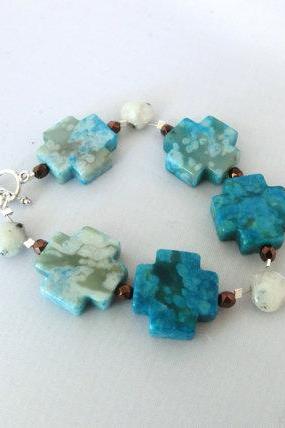 Turquoise cross stone bracelet 