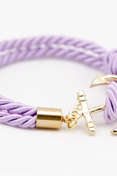 Lavender Anchor Bracelet , Lavender Nautical Rope Bracelet with anchor , bridesmaid gift bracelet