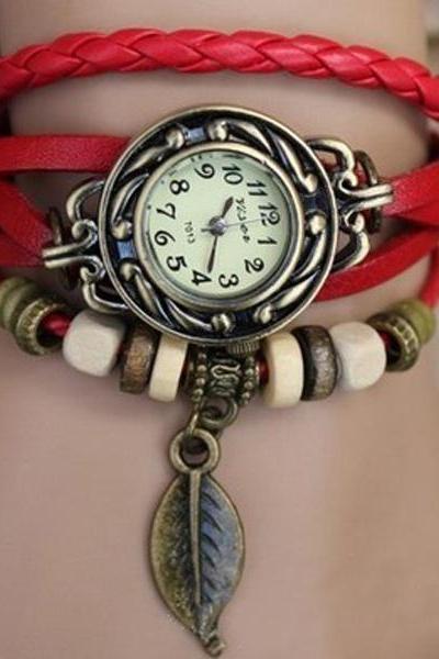 Leather Beads Handmade Vintage Women's Bracelet Wist Wrapped Watch