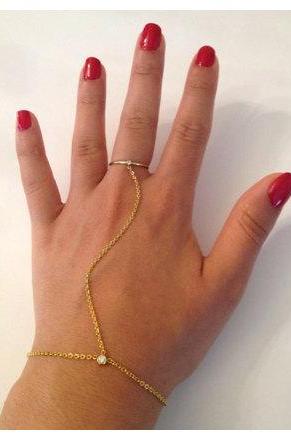 Rouelle SOFIA 18 Karat Gold, Rose Gold or Silver Delicate Handpiece: Hand-piece, ring-bracelet, slave bracelet, slave chain, hand chain