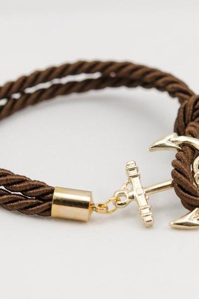 Anchor Bracelet , Dark Brown Rope Bracelet , Friendship Bracelet , Nautical Rope Bracelet
