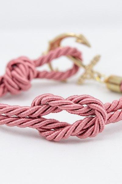 Anchor Tie the Knot Bracelet with coral pink , Anchor bracelet ,Nautical Square Knot Bracelet,bridesmaids gift