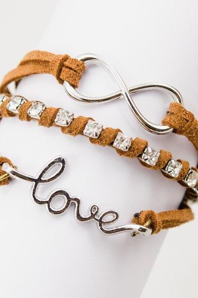 infinity bracelet , love bracelet , leather bracelet with Rhinestone bracelet