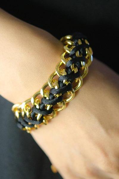 Black Double Chain Bracelet , twist cross chain bracelet , twist chain bracelet, knot chain bracelet