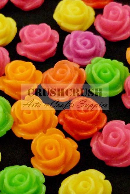 30pcs 9mm Hot Color Roses FLOWER Blossom FlatBack Cabochons F1157