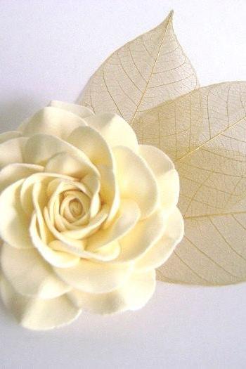 Ivory Rose and Skeleton Leaves Bridal Hair Clip.Wedding Hair Fascinator