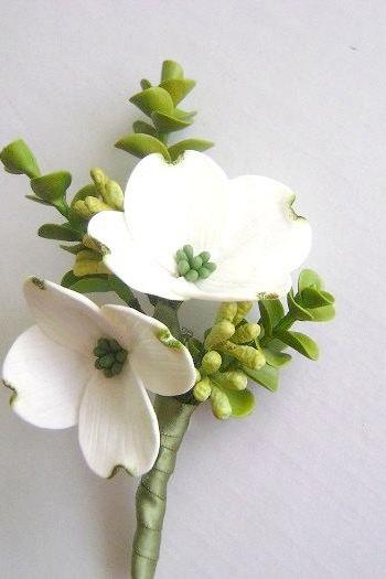 White Dogwood Boutonniere - Wedding Boutonniere. Groomsmen Flower. Made- to- Order