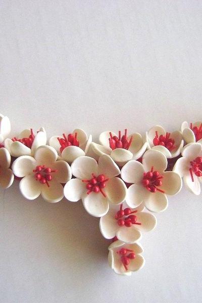 Blossoms Wedding Necklace - Red and White Bridal/Bridesmaid Necklace