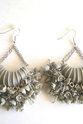 Gray Chandelier Earrings. Polymer Clay Earrings. Made-to-Order