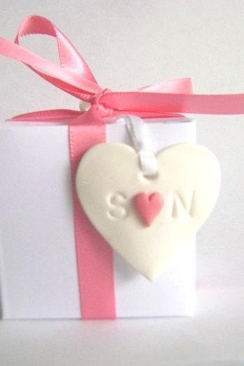 Wedding Favor Tag.love Tag.clay Heart Tag. Pesonalized Monogram Tag. Made-to-order