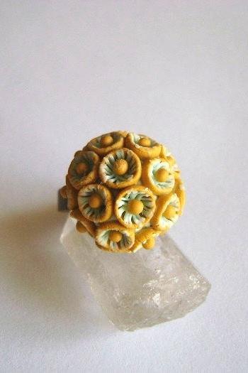 Adjustable Clay Ochre And Mint Ring