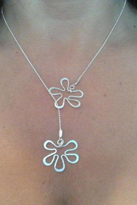 Lariat Floral necklace, Gold or Silver, "Flowers forever" Flower Necklace Lariat, Bridesmaid Gifts, wife, Wedding, Bridal, nature,woodlan