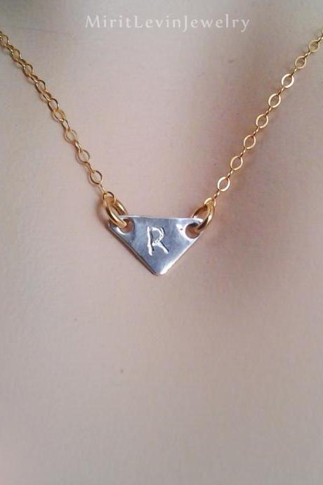 Monogram Necklace, Jewelry, Initial, personalized pendant, custom initial jewelry, monogram gift, tiny triangle, Personalized jewelry gift