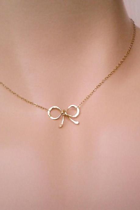 Gold Choker, Bow Necklace - Love Knot, Tiny ,Sweet 16 gift, Bow Pendant - Promise Necklace - Wedding Jewelry,delicate choker necklace