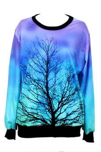 Free Shipping Dreamlike Moonlight Tree Pattern Tees/T-shirt