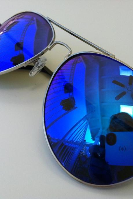 Rave Light Show Glasses - Blue Mirrored Aviator