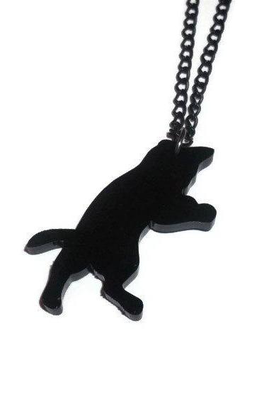 Cat Necklace, Cute Black Kitten Laser Cut Jewelry, Kawaii Kitten