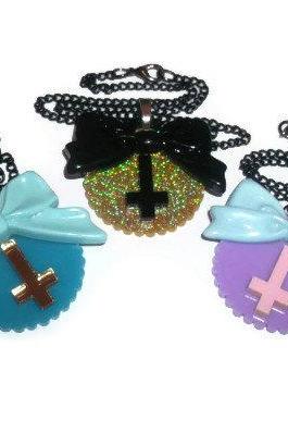 Inverted Cross Necklace, Pastel Goth, Kawaii Grunge Cute Necklace, Choice Of 3