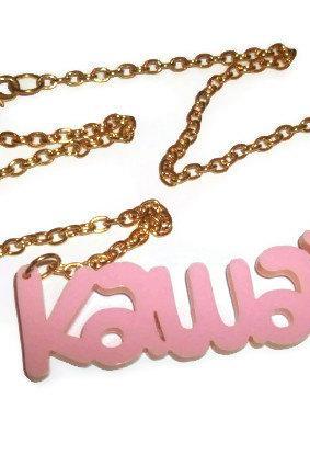 Kawaii Necklace, Pastel Pink Word Necklace