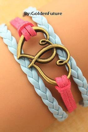 Telesthesia Bracelet, Heart With Heart Bracelet, A Retro Coppery Combined Bracelet,a Gift For Your Lover---c097