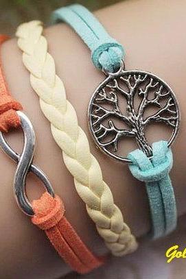 Endless Life---infinity Symbol Bracelet,tree Of Life Bracelet,a Retro Silvery Combined Bracelet,a Gift Stands For Endless Life---c002