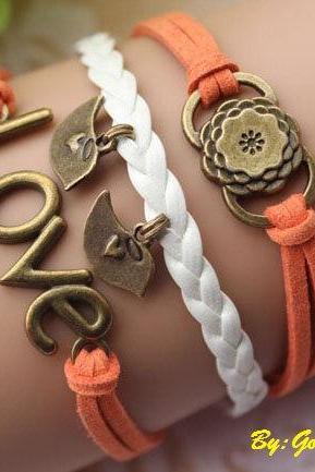 Love Bracelet,cute Bird Bracelet,felicitous Garland Bracelet,a Retro Coppery Combined Bracelet---c009