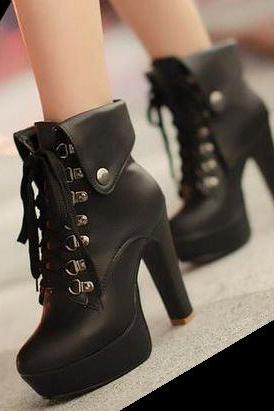 Black 4.7in Platform High Heel Ankle Boots