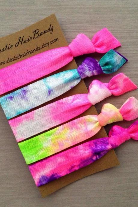 The Cotton Candy Tie Dye Hair Tie -Ponytail Holder Collection - 5 Elastic Hair Ties by Elastic Hair Bandz on Etsy