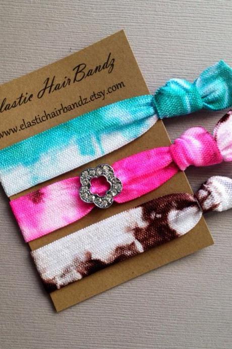 The Claire Flower Charm 3-pack Hair Tie Collection - 3 Elastic Hair Ties By Elastic Hair Bandz On Etsy