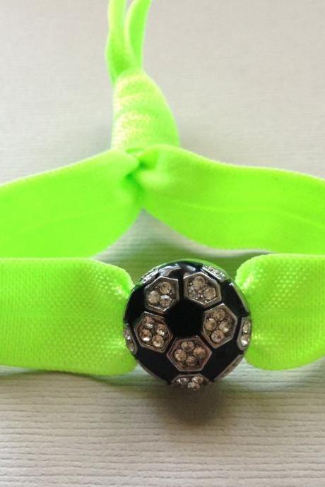 1 Rhinestone Soccer Ball Charm Bracelet-Elastic Hair Tie by Elastic Hair Bandz on Etsy
