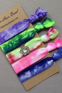 The Flower Charm Tie Dye Hair Tie Collection - 5 Elastic Hair Ties by Elastic Hair Bandz on Etsy