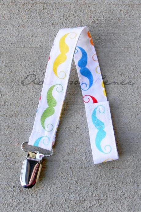 Pacifier Clip - Mustache Print Fabric Pacifier Clip
