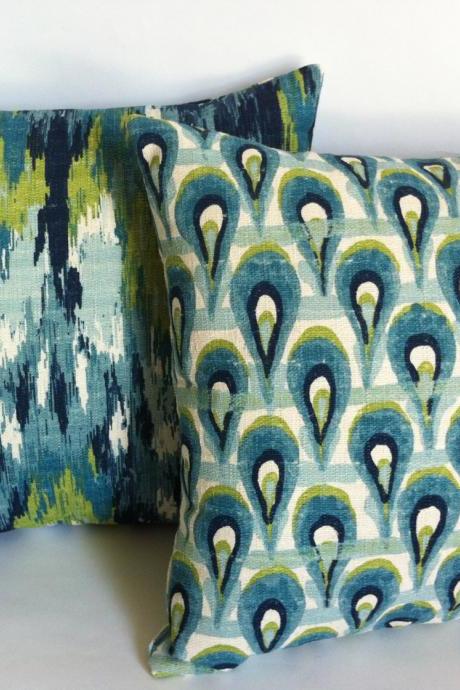 Mad Men Decor Set Of 2 Decorative Throw Pillow Covers 18x18 Inch Aqua Blue Accent Pillow