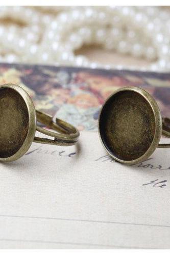 10pcs Antiqued Bronze Color Metal Adjustable Ring Base With 16mm Pad Cameo Setting