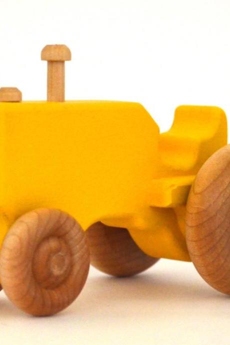 Wooden Toy Tractor - Waldorf Toy - Push Toy - Personalized - Wood Toy - Yellow Tractor