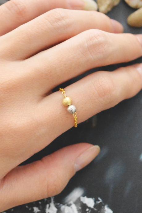 Chain ring, Metal bead ring, Beads ring, Simple ring, Modern ring, Rhodium and Gold plated ring/Everyday/Gift/