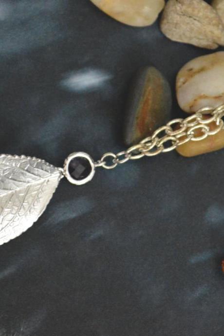 Leaf pendant necklace, Glass necklace, Modern necklace, Silver rhodium plated chain/Special gifts/ Everyday jewelry/