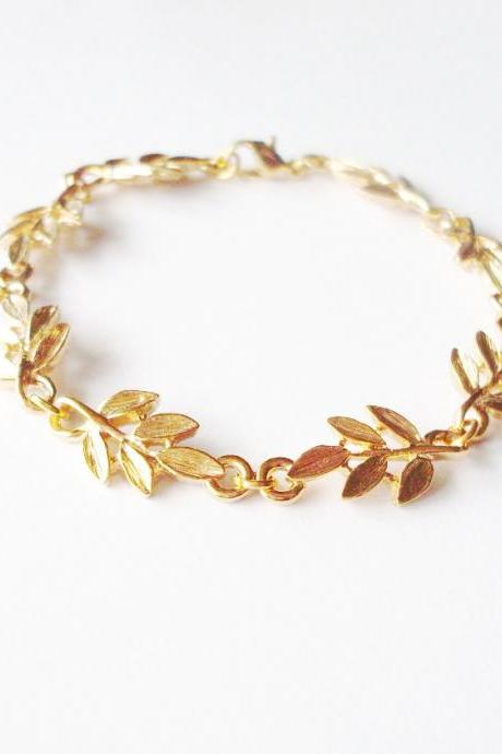 Aphrodite - Grecian Bracelet - Grecian Jewelry Gold Leaf Bracelet Gold Bridal Leaf Bracelet Woodland Bracelet Gold Wedding Bracelet Elegant
