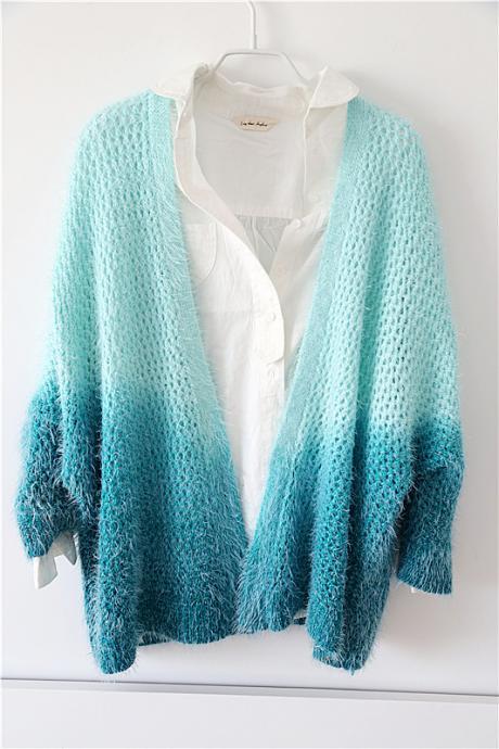 New autumn green gradient knitted cardigan sweater coat