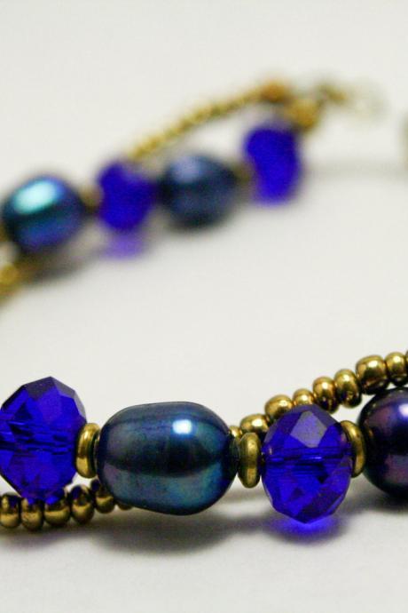 Blue And Gold Spiral Pearl Bracelet