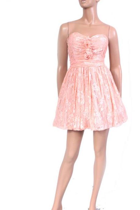 Peach strapless lace dress